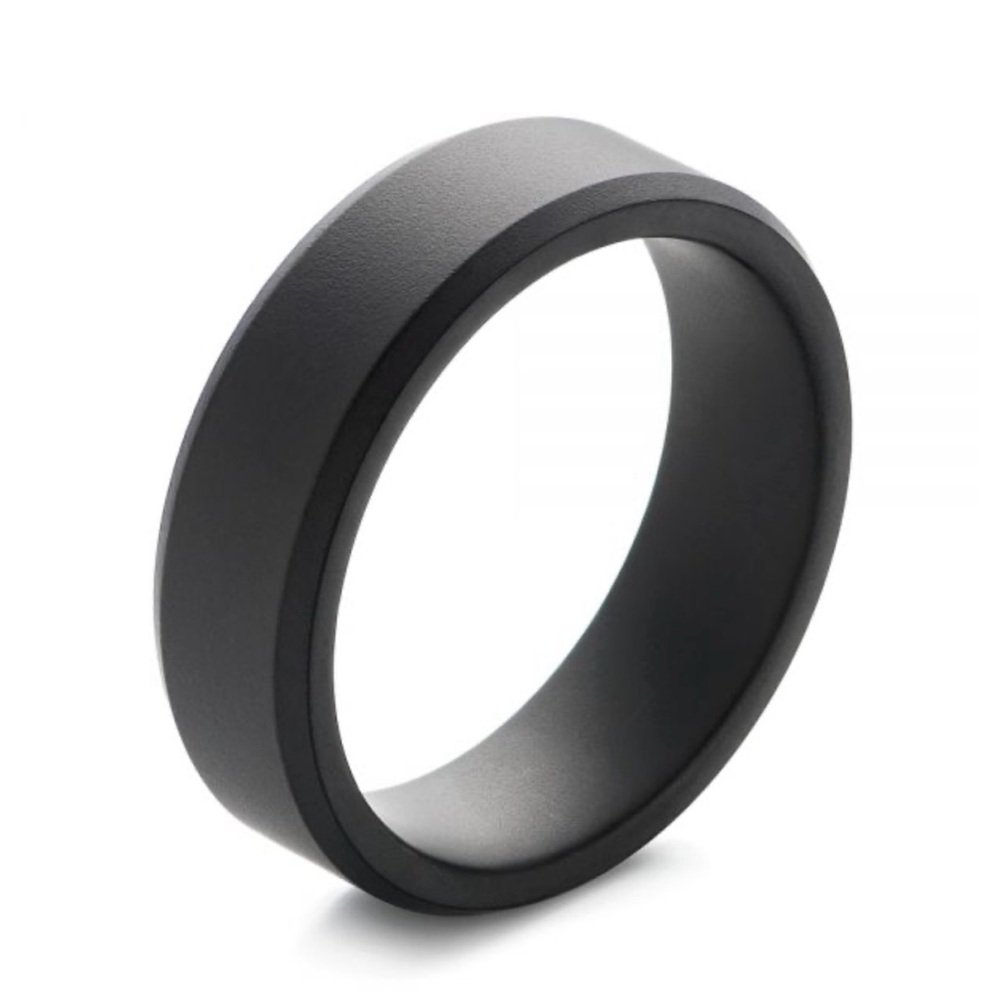 Tungsten Raw Black Beveled Edge Wedding Band